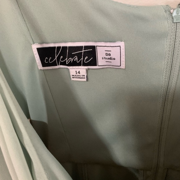 David’s bridal dusty sage cowl neck chiffon dress with slit - Picture 4 of 6